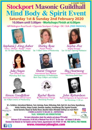 Stockport Masonic Guildhall Mind Body Spirit Event 1st/ 2nd February 2020 With 30 + FREE WORKSHOPS 
